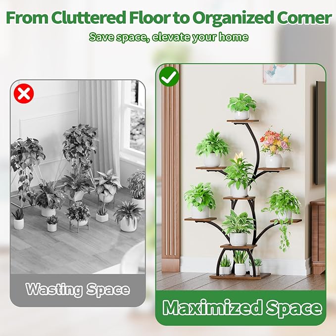 CODACE Plant Stand Indoor with Grow Lights, 6 Tiered Plant Shelf Indoor, 50" Corner Plant Stands for Indoor Plants, Lighted Tree-Shaped Plant Holder, Tall Flower Display Rack for Living Room