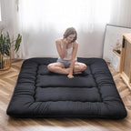 MAXYOYO Japanese Floor Mattress Futon Mattress, 4" Thicken Tatami Mat Sleeping Pad Foldable Roll Up Mat Boys Girls Dormitory Pad Kids Floor Lounger Pillow Bed, Black, Queen