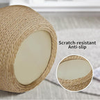Natural Straw Round Pouf Ottoman, Handwoven Boho Footstool with Wood Frame for Living Room Bedroom Patio Garden (12.2"x12.2"x8.7")