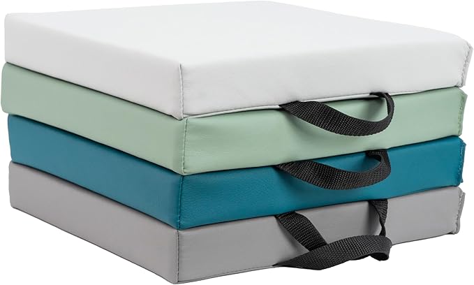 FDP SoftScape 12 inch Square Toddler Floor Cushions with Handles Flexible Seating for Daycare, Preschool, Playroom 1.5 inch Deluxe Foam (4-Piece) - Glacier