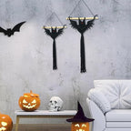 HVEST 2PCS Black Halloween Bat Macrame Wall Hanging Boho Decor Scary Black Bat, Gothic Handmade Woven Tapestry for Bedroom Spooky Halloween Decorations Macrame Wall Art for Living Room