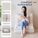 MAXYOYO Folding Sofa Bed, Tufted Bean Bag Bed with Pillows Floor Mattress for Adults, Extra Thick and Long Floor Sofa, Single Couch Bed for Bedroom Living Room, Beige, 30x91 Inch