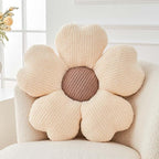 Flower Throw Pillow, Cute Flower Shaped Pillow Decorative Throw Pillow for Bed Couch, Soft Daisy Pillows Floor Seating Cushion Cushions (19.6 Inch Ivory+Brown)