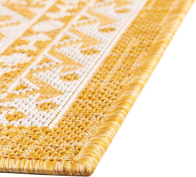 Rugs.com Outdoor Aztec Collection Rug – 9' x 12' Yellow Flatweave Rug Perfect for Living Rooms, Large Dining Rooms, Open Floorplans