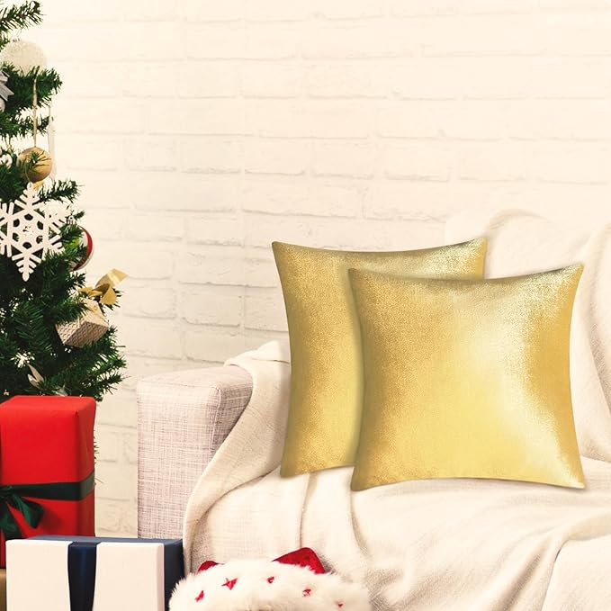 2 Pack 22x22 Pillow Cover Velvet Pillow Covers, Square Throw Pillow Covers for Living Room Decorations Throw Pillow Case, Throw Pillow Cover Cushion Cover for Home Sofa Bedroom Car, Gold