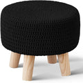 Wimarsbon Small Ottomans, 100% Hand Knitted Pouf Ottoman, Round Footrest with 4 Non-Skid Wood Legs, Boho Décor Cotton Rope Pouffe, Leisure Floor Step Chair for Living Room (Black)