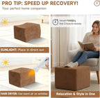 Tiita Pouf Ottoman and Foot Rest, Square Foam Stuffed Floor Pouf with Storag for Living Room, Brown