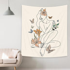 SVBright Abstract Woman Fabric Wall Hanging Tapestry 51Wx59H Inch Simple Modern Butterfly Flower Leaves Minimalist Art Line Plant Aesthetic Portrait Sketch Home Decor Art for Living Room Bedroom Dorm