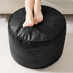 HIGOGOGO Round Stuffed Pouf Ottoman, Pu Leather Poufs with Foam Chunk Filling, Furry and Fluffy Pouf Foot Stool Storage Ottoman, 20 X 15 Floor Poufs Foot Rest for Living Room, Black