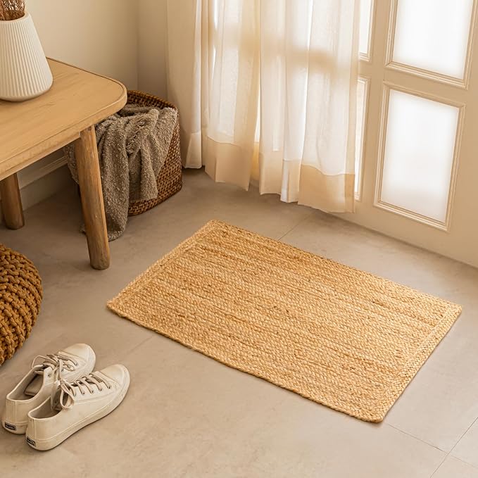 HOMEMONDE Handcrafted Woven Natural Jute Rug 2.3'x4' - Rustic Vintage Braided Reversible - Farmhouse Indoor Floor Rug - Eco Friendly Area Rug for Kitchen, Hallway, Living Room and Bedroom