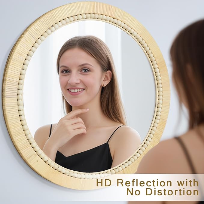 ULIKE Rattan Wicker Mirror for Bathroom, 30 Inch Boho Woven Decorative for Wall, Rustic Farmhouse Vanity Mirror, Round Rattan Mirrors for Living Room Entryway Bathroom Bedroom
