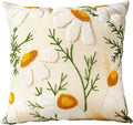 Embroidered Throw Pillow Cover - 20x20 Decorative Pillow Cover with Zipper Aesthetic Cute Design Boho Spring Summer Cozy Throw Pillowcase for Living Room Couch Sofa Bed, Daisy