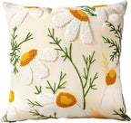 Embroidered Throw Pillow Cover - 20x20 Decorative Pillow Cover with Zipper Aesthetic Cute Design Boho Spring Summer Cozy Throw Pillowcase for Living Room Couch Sofa Bed, Daisy
