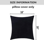 Home Brilliant Striped Corduroy Pillow Covers for Bed Set of 2 Supersoft Velvet Square Fall Decorative Pillow Cases, 18 x 18 inch, Black