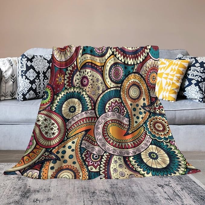 Indian Boho Throw Blanket Mandala Design Colorful Bohemian Floral Paisley Blanket for Sofa Bed Couch Chair Or Dorm 30"x40"