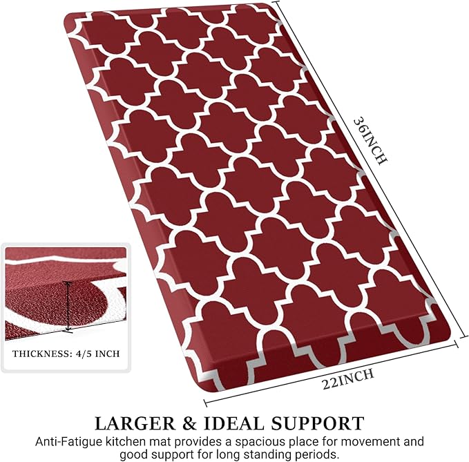 WISELIFE Anti Fatigue Floor Mat - 4/5 Inch Thick Kitchen Mat Non Slip Waterproof Heavy Duty Ergonomic Comfort Mat Durable for Home, Office, Sink, Laundry,(22" x 36", Red)