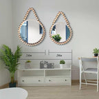 POZINO Wood Beaded Round Mirror, 24" Farmhouse Hanging Rustic Mirrors with Rope, Spherical Frame Rounded Wall Mirror, Boho Circle Mirrors for Bathroom Bedroom Living Room Hallway Entryway Fireplace