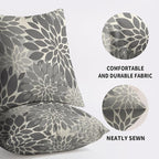 Grey Gray Pillow Covers 18X18 Inch Set of 2, Dahlia Flower Spring Summer Floral Cream Decorative Throw Pillow Covers Outdoor Modern Farmhouse Cushion Case for Home Couch Sofa Bed Decor