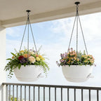 2 Pack 12 Inch Self Watering Hanging Planters for Indoor Plants, Large White Plastic Hanging Pots with Chains for Outdoor Patio Garden Home Decor White