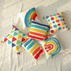 Rainbow Boho Throw Pillow Covers 18x18 Inch - Hand Tufted Cotton with Playful Tassels | Multicolor Stripes Pattern | Vibrant Nursery Kids Room Decor Sunset Rainbow Pack of 1,18" x 18" B