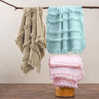 Ultra Soft Pre-Washed Quilted Boho Pink King Size Blankets for Bed, Ruffle Fringed Decorative Throw, Stone Washed Chic Rustic Blanket for Sofa Couch Bed, 104"*90"