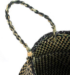 Woven Seagrass Belly Basket for Storage, Plant Pot, Picnic and Grocery Basket (Large, Black Strips)