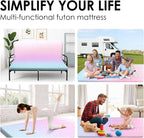 Japanese Floor Futon Mattress, 3.5" Thicken Colorful Rainbow Portable Floor Mattress, High-Density Foam Tatami Mat Sleeping Pad for Camping Guest Room Dormitory RV, Queen