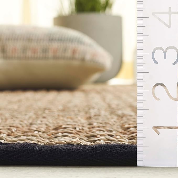 SAFAVIEH Natural Fiber Collection Area Rug - 2'6" x 4', Natural & Black, Seagrass, Basketweave Pattern with Border (NF114C)