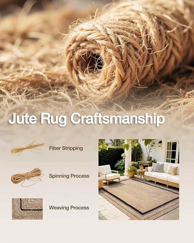 LUMI 4x6 Jute Area Rug for Living Room, Natural Handwoven Rugs Non Slip, Farmhouse Braided Carpets No Shedding for High Traffic, Dining Room, Indoor, Outdoor, Patio