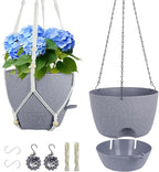 Self Watering Hanging Planters 10 inch, 2 Pack Hanging Flower Pots for Indoor Outdoor Plants, Hanging Baskets with Drainage Holes & 2 Kinds of Plant Hangers for Garden Decor, Speckled Grey