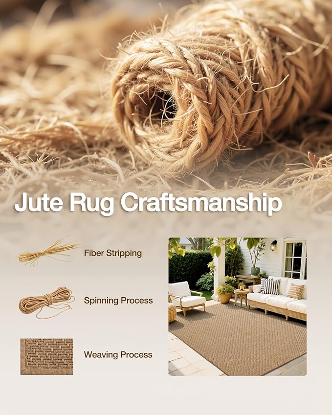 LUMI 4x6 Jute Area Rug for Living Room, Natural Handwoven Rugs Non Slip, Farmhouse Braided Carpets No Shedding for High Traffic, Dining Room, Indoor, Outdoor, Patio
