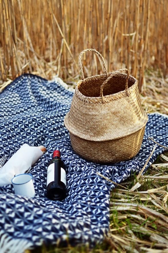 Seagrass Belly Basket Size(12x12x11 inches) for Storage, Laundry, Picnic and Woven Straw Beach Bag - Plant Pots Cover Indoor Decorative…