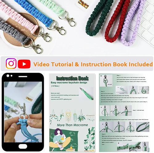 Adult DIY Craft Keychain Making Kit Boho Macrame Keychain Kit Includes Key Rings Precut Macrame Cord Instructions to Make Cute Keychains and Lanyards Kids Crafts Projects Kits Macrame Beginners
