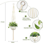 Macrame Plant Hanger, Hanging Planter Basket with Decorative Tassels, Decorative Flower Pot Holder for Indoor Outdoor Boho Home Decor, Set of 2 (Metal Hanging Ring)