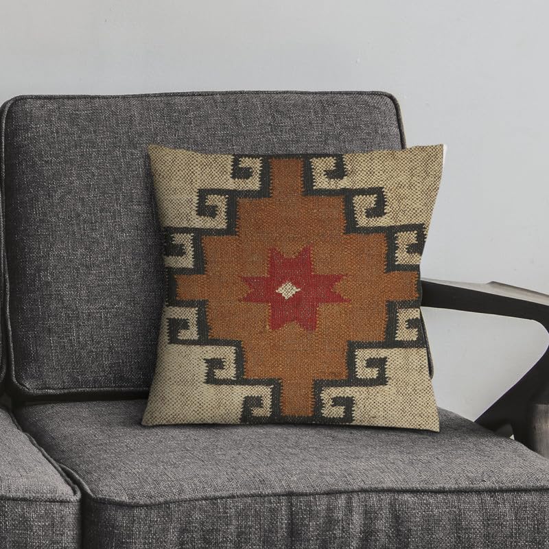 Indian Jute Pillow Covers Handwoven Rug Cushion Covers, Kilim Pillow Cases 18x18 Inches, Boho Home Décor, Vintage Oriental Decorative Throw Pillows Cover - color: Pattern 03