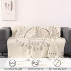 Boho Throw Blanket for Bed 100% Cotton Ultra Soft Rustic Quilt Spring Blanket Geometric Mandela Printed Farmhouse Decor Bed Blankets,80"x90" All Season Rustic Throw for Sofa Couch Chair
