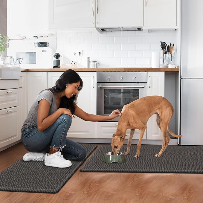 Mattitude Kitchen Mat 2PCS Kitchen Rugs Cushioned Anti-Fatigue Rug Waterproof Standing Desk Mat Kitchen Mats for Floor Kitchen Rug Set for Kitchen, Sink, Office 17.3"×30"+17.3"×59"-0.47inch Dark Grey