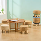 Cpintltr Ottoman Natural Seagrass Footrest Poufs Hand Weave Round Foot Stool for Couch Desk Soft Step Stool Padded Foot Rest with Pine Legs for Living Room Bedroom (Natural White)