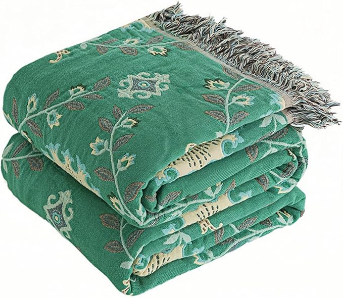 Floral Printed Throw Blankets for Bed Home Decor, 100% Cotton Soft Cozy Boho Quilts Blankets 80"x90",Lightweight Farmhouse Blanketsfor Armchair,Soaft,Couch,Picnic