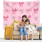 Pink Bow Tapestry - Coquette Pink Bow Tapestries, Girly Aesthetic Wall Hanging, Wall Blanket Room Decor, Bow Knot Aesthetic Bedroom Decor for Teen Girls Room, Bedroom, Dorm, Apartment Decor - 50 x 60 Inches