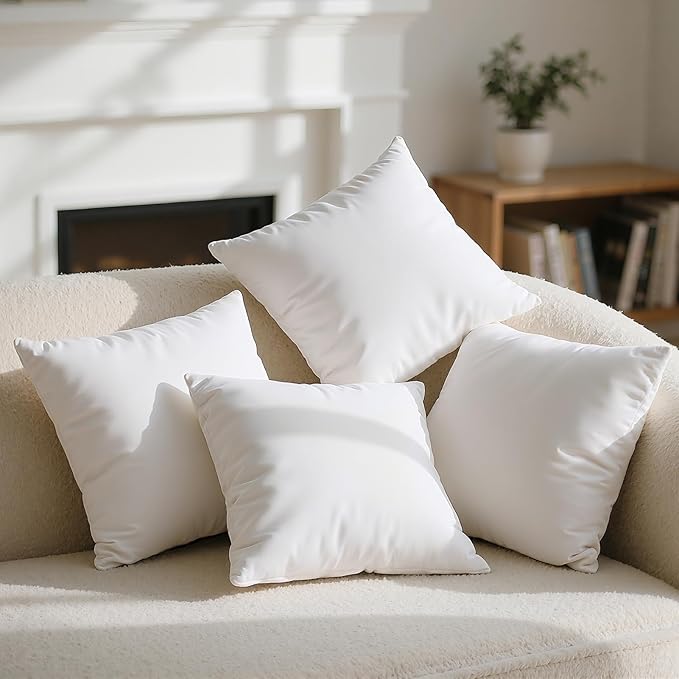 Phantoscope 100% Virgin Fiber Pillow Inserts, Premium Microfine Fiber Square Hypoallergenic Throw Pillow Inserts for Bedroom, Study, Chair 16x16 inches Pack of 4