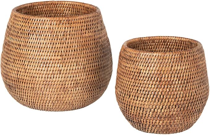 KOUBOO La Jolla Coco Rattan Bowl, Honey-Brown, Large Planter