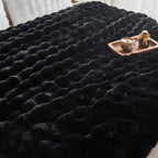 EMME Faux Fur Blanket Twin Size Black - Big Bubble Rabbit Cozy Blanket for Couch, Thick Furry Plush Shaggy Blankets, 650GSM, 60x80 Inches