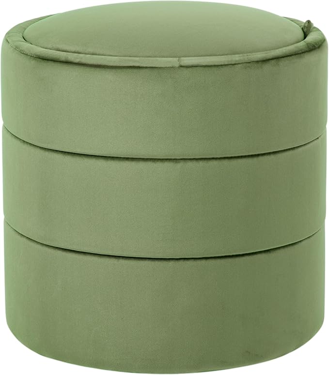 Spatial Order Storage Round Ottoman with Removable Lid (with Hidden Storage) | Spatial Order Home Décor | Upholstered Round Velvet Ottoman – Green Velvet