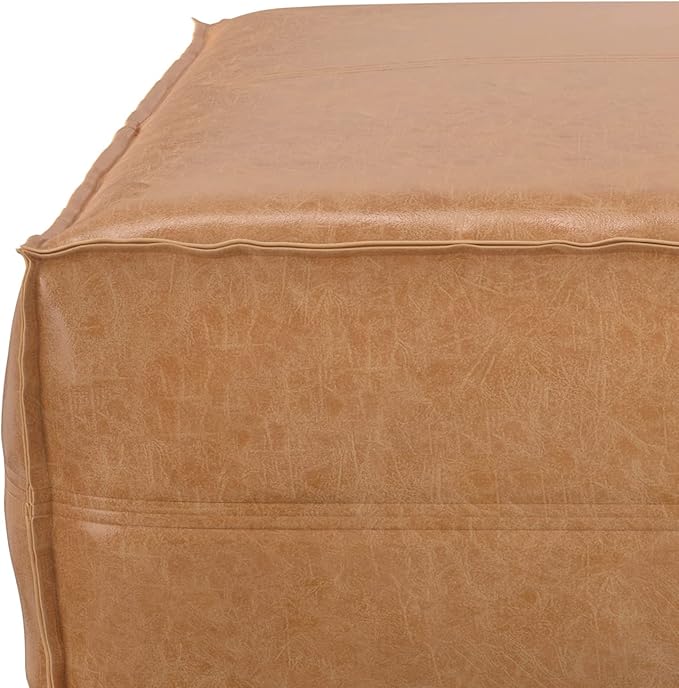 SIMPLIHOME Brody Extra Large Coffee Table Pouf - 36 inch Wide Upholstered Vegan Leather Square Ottoman in Distressed Brown, Boho Footstool, Coffee Table or Extra Seating for Living Room, Assembled