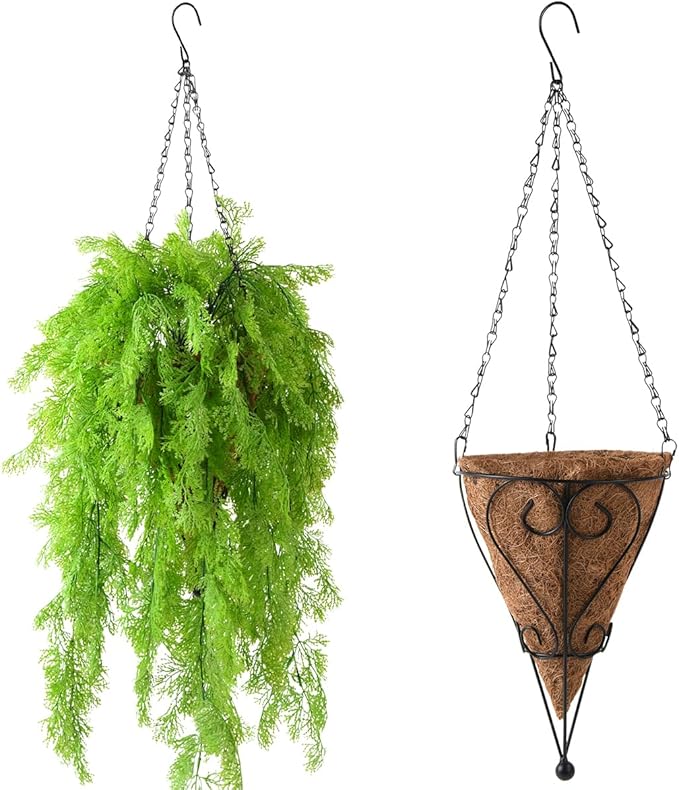 Artificial Faux Hanging Plants Basket for Spring Outdoor Decoration, Fake Seaweed Plant UV Resistant Look Real for Outside Porch Home Patio Balcony Yard(Green)