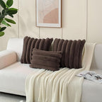 FUTEI Dark Coffee Decorative Throw Pillow Covers 24x24 Inch Set of 2, Square Soft Faux Rabbit Fur Big Striped Cushion Cover,Home Decor for Couch Sofa Bed Living Room
