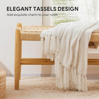 RECYCO Throw Blanket Soft Cozy Chenille Throw Blanket with Fringe Tassel for Couch Sofa Chair Bed Living Room Gift (Ivory White, 50" x 60")