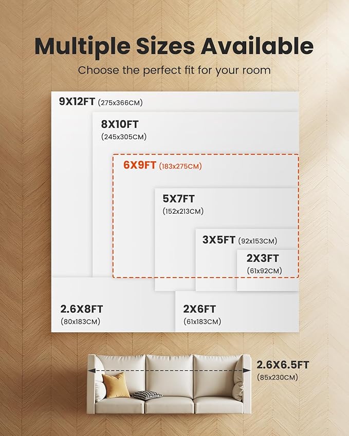 AMADA HOMEFURNISHING 9x12 Area Rug, Washable Low-Profile Large Area Rug with Non-Slip Backing & Durable Edge Binding, Vintage Large Rugs for Living Room, Bedroom