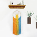 LB Boho Colorful Crystal Macrame Wall Hanging Boho Dream Catcher Yellow Hand Woven Leaf Tapestry Art Modern Aesthetic Tassel Wall Decor for Home, Bedroom, Living Room